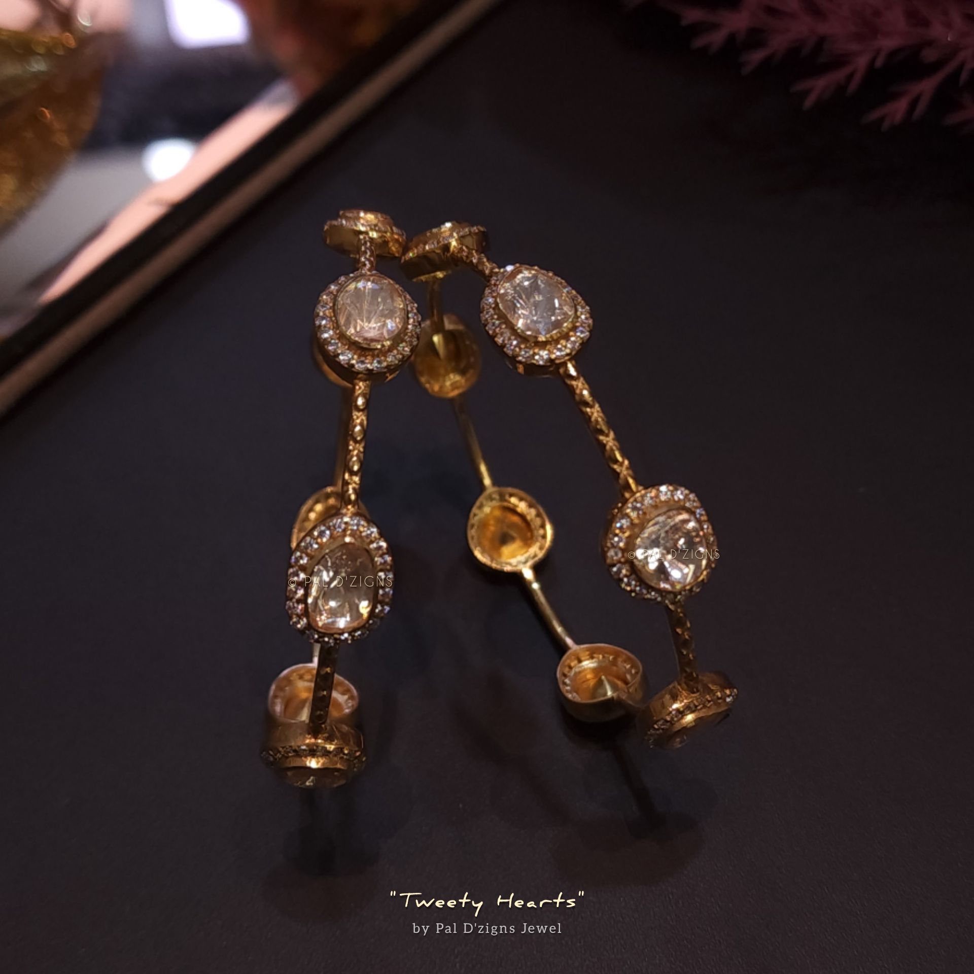 Tweety Hearts (2-10" Size) Moissanite Polki Bangles