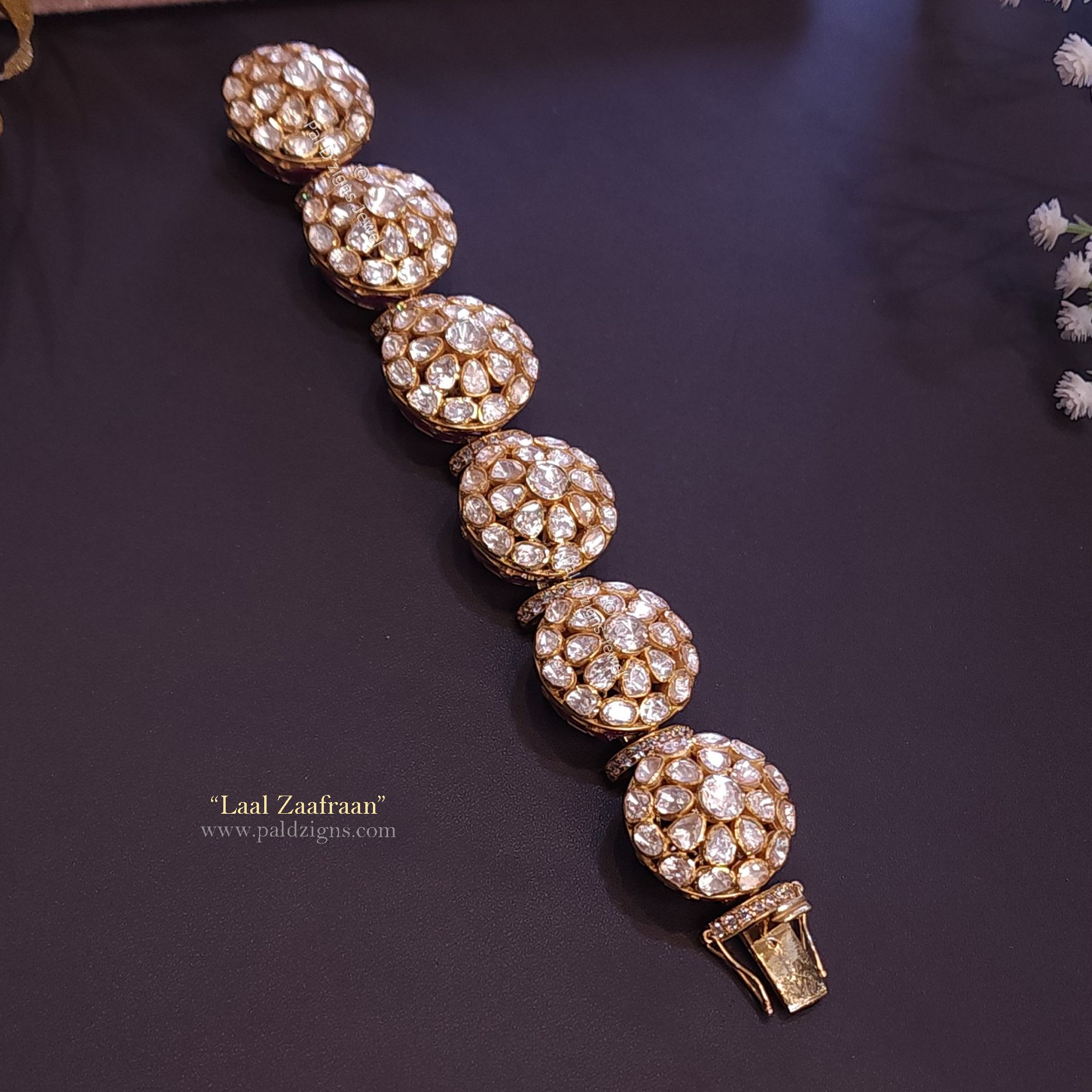 Laal Zaafraan{2-8" Size} Moissanite Polki Bracelet