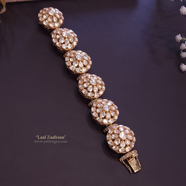 Laal Zaafraan{2-10 " Size} Moissanite Polki Bracelet