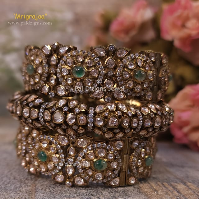 Mrigrajaa (2-6" Size) Moissanite Polki Bangles