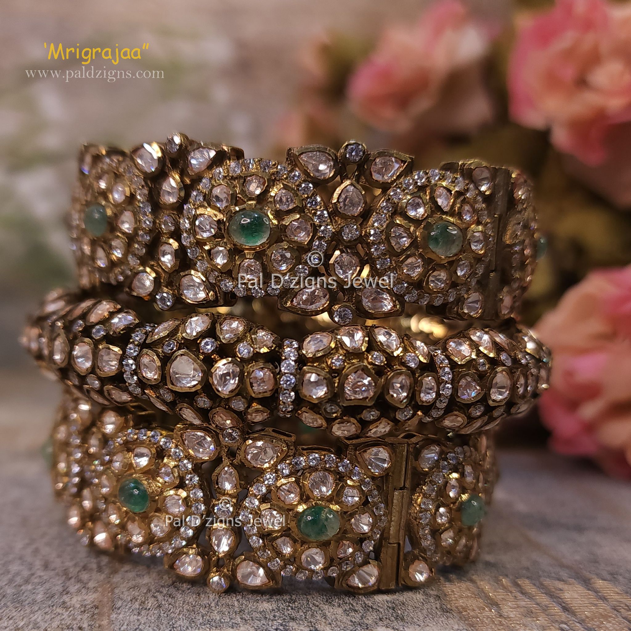 Mrigrajaa (2-6" Size) Moissanite Polki Bangles