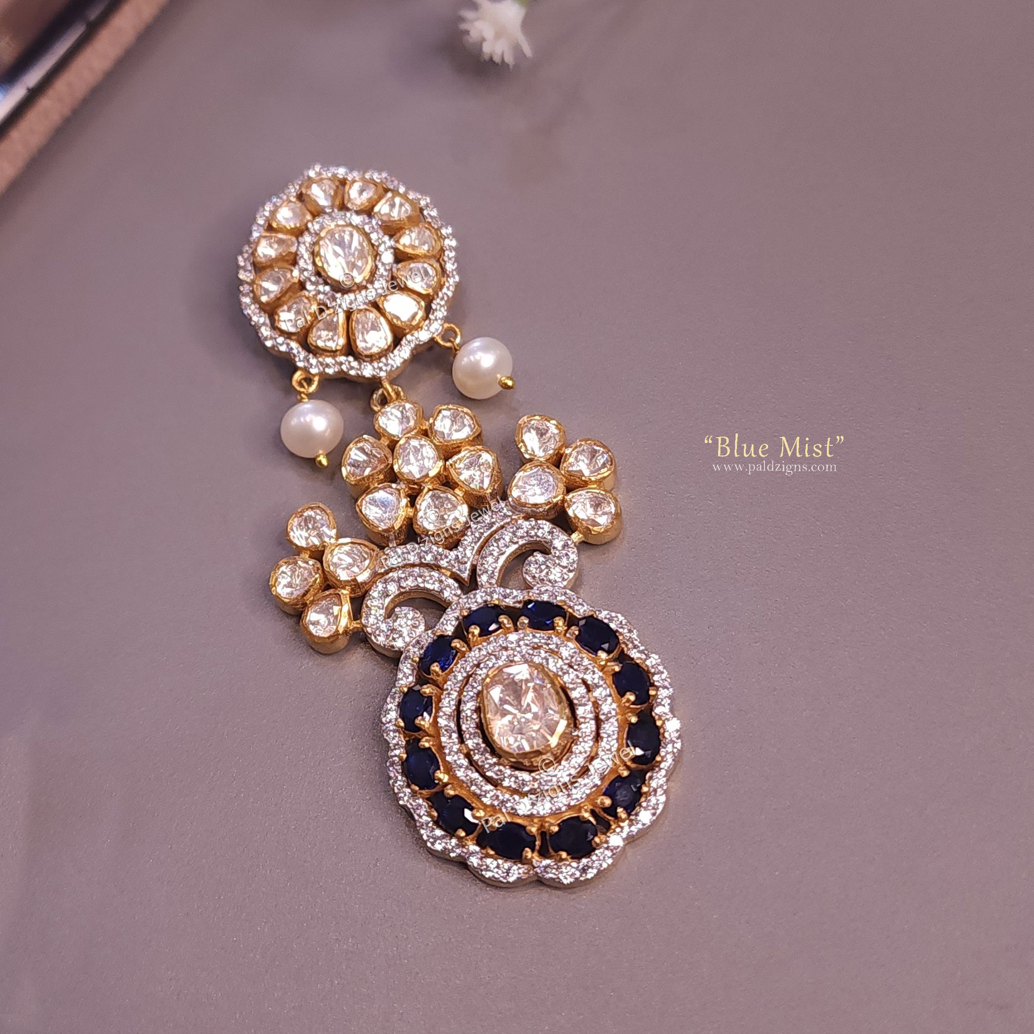 Blue Mist Moissanite Polki Pendant