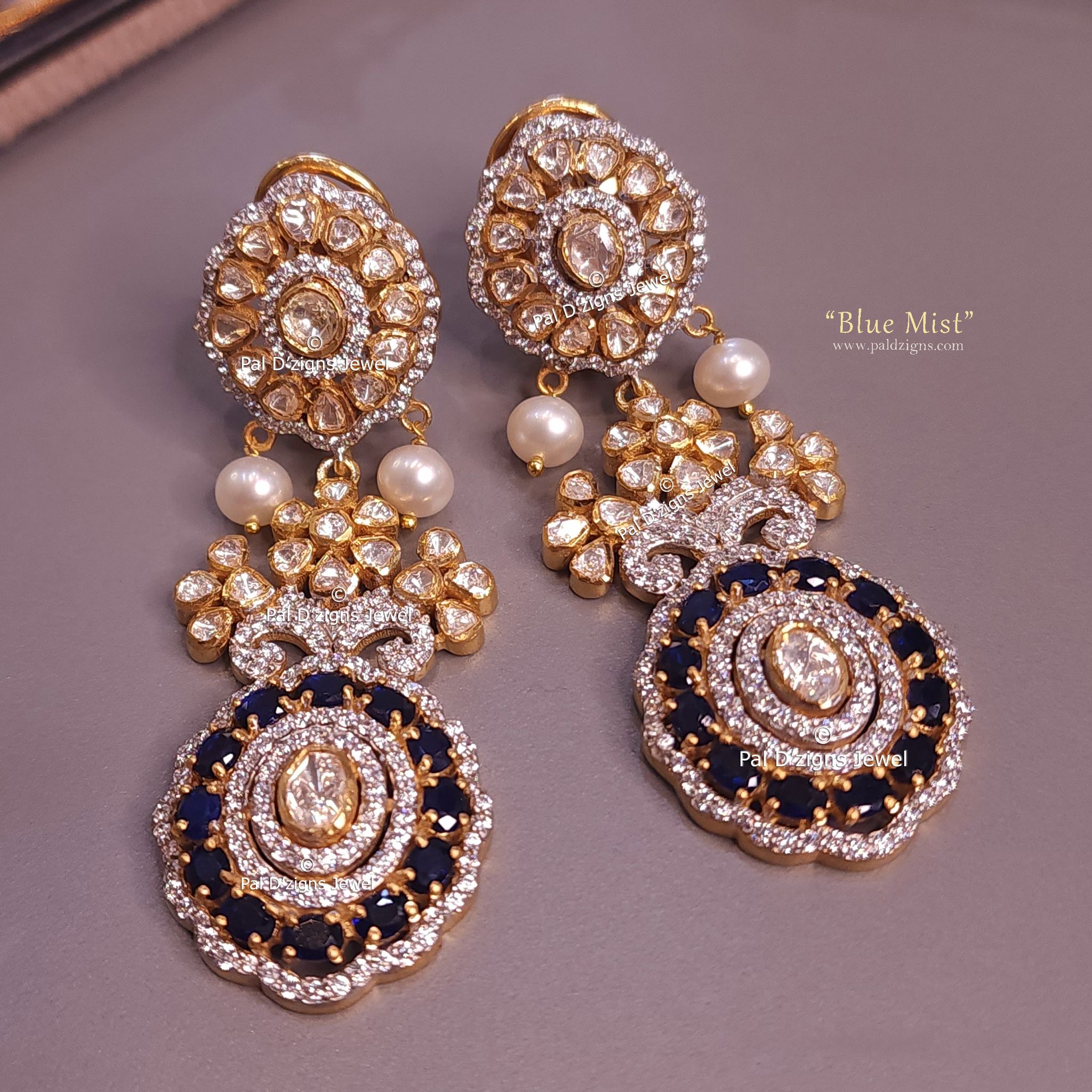 Blue Mist Moissanite Polki Earring