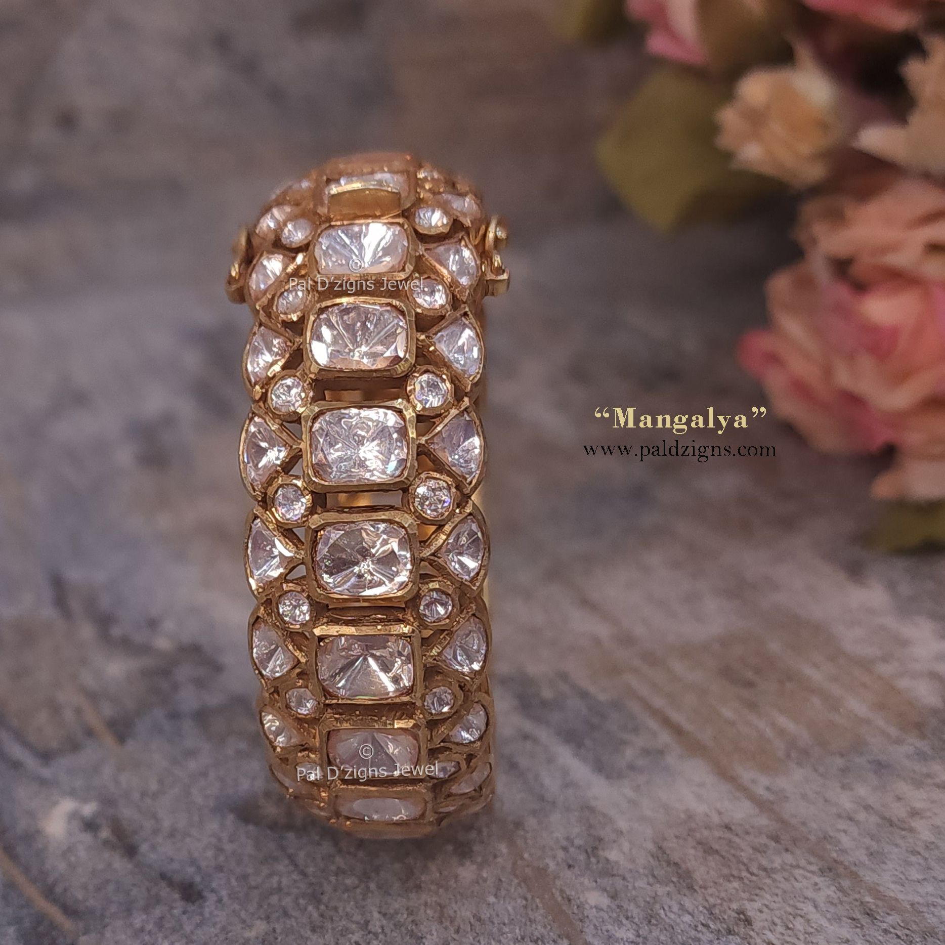 Mangalya (2-6" Size) Moissanite Polki Bangles (Single)