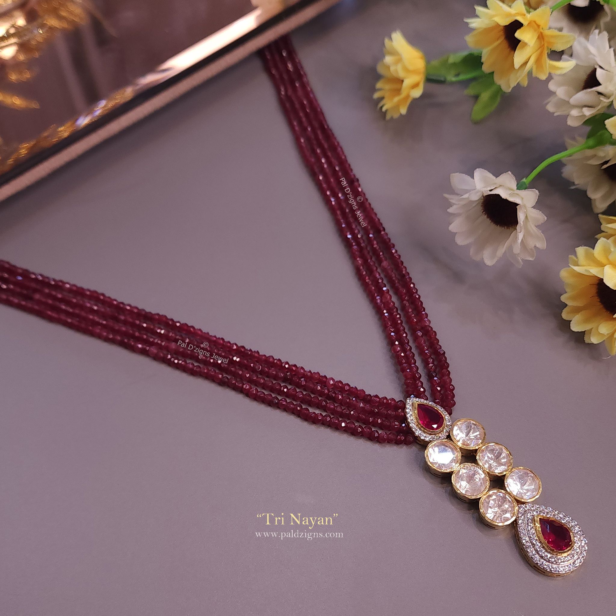 Tri Nayan Moissanite Polki Pendant