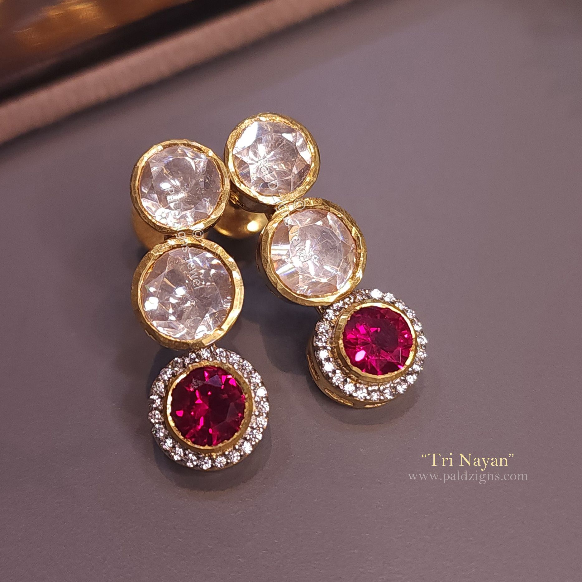 Tri Nayan Moissanite Polki Earring