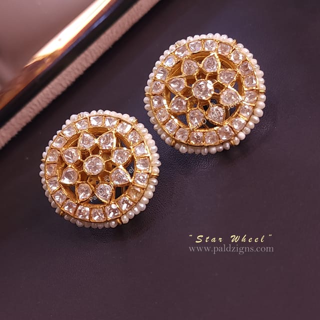 Star Wheel Moissanite Polki Studs