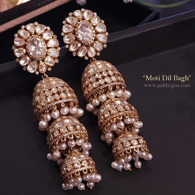 Moti Dil Bagh Jumeirah Moissanite Polki Jhumki