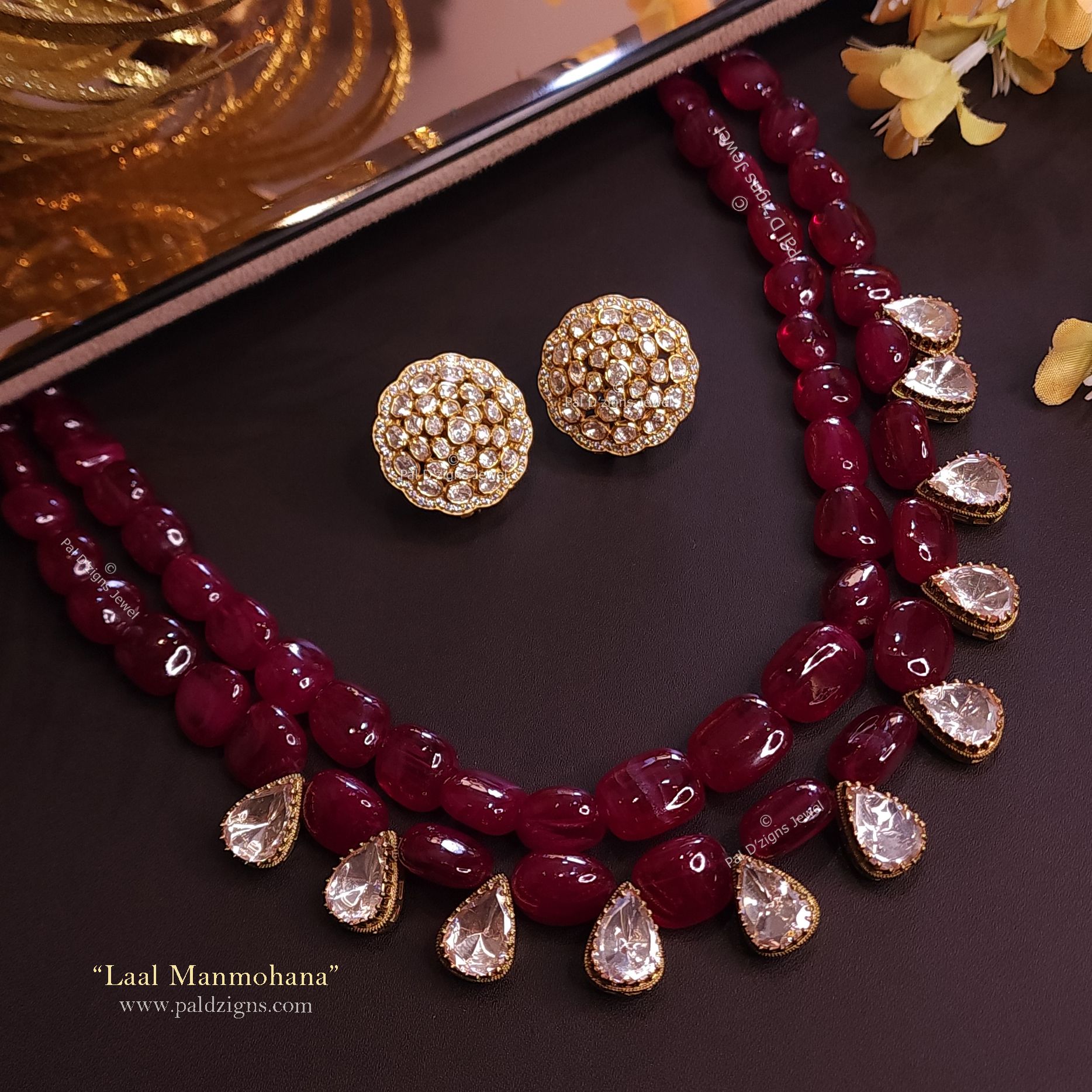 Laal Manmohana Moissanite Polki Necklace Set