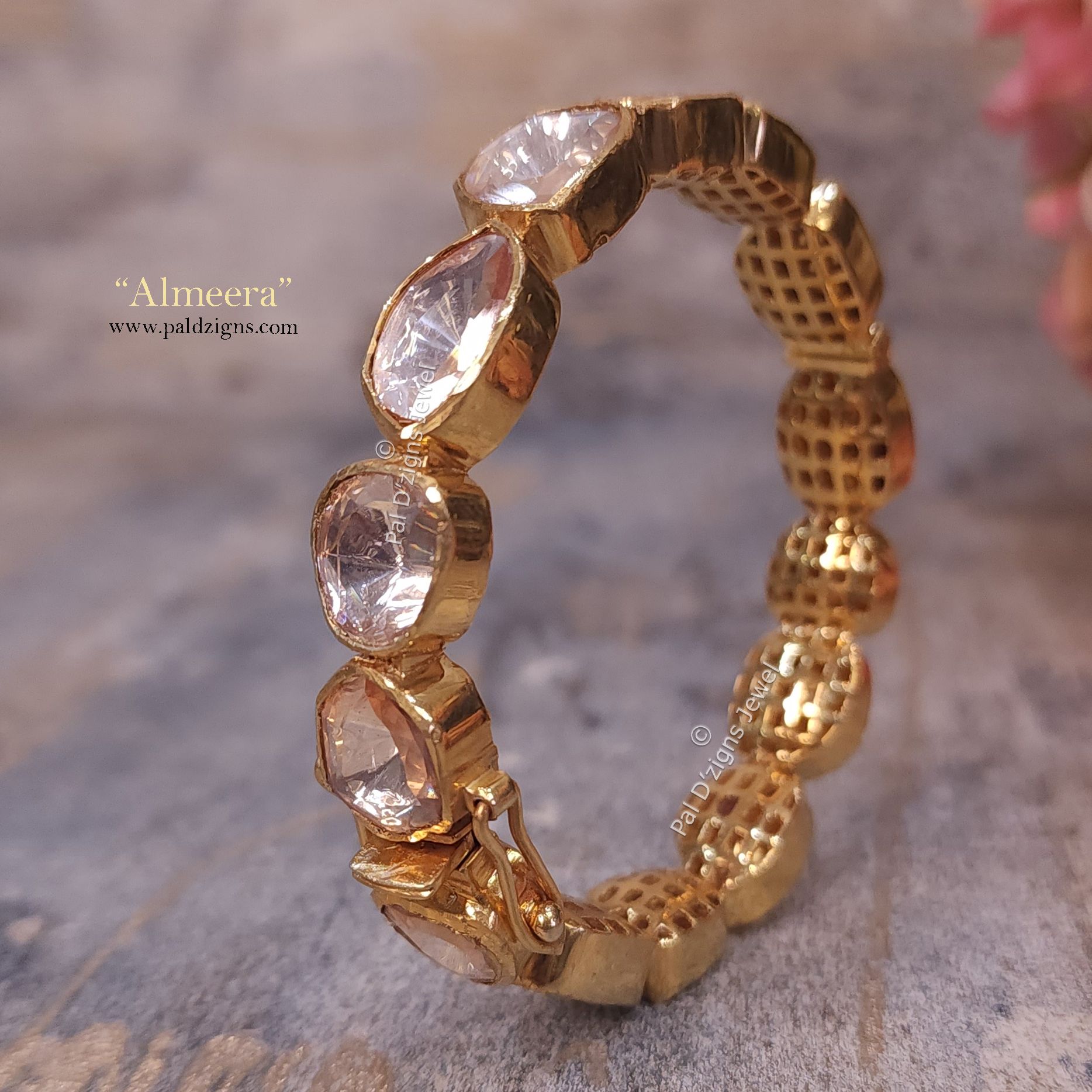 Almeera(2-10" Size) Moissanite Polki Bangles (Single)