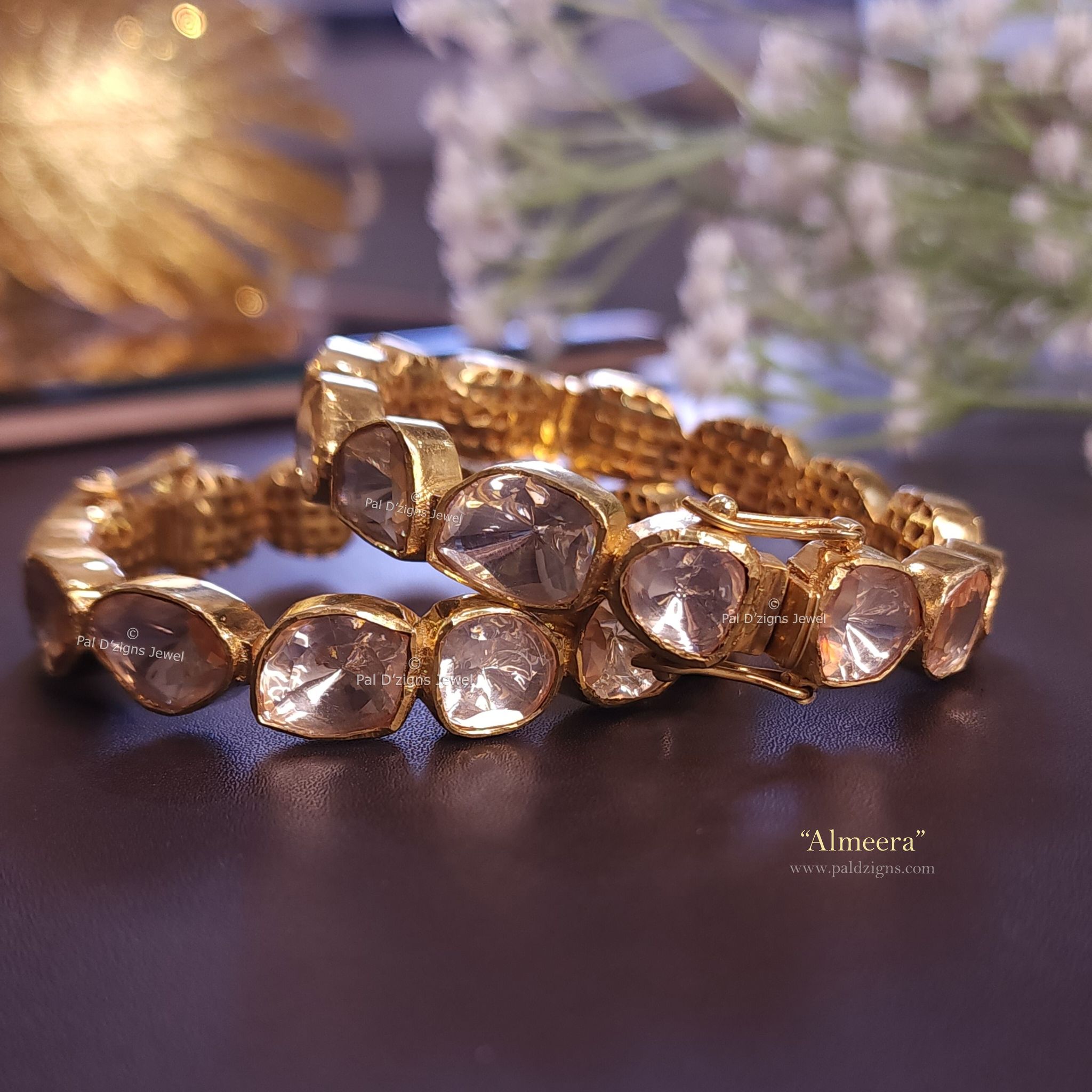 Almeera(2-4" Size) Moissanite Polki Bangles (Pair)