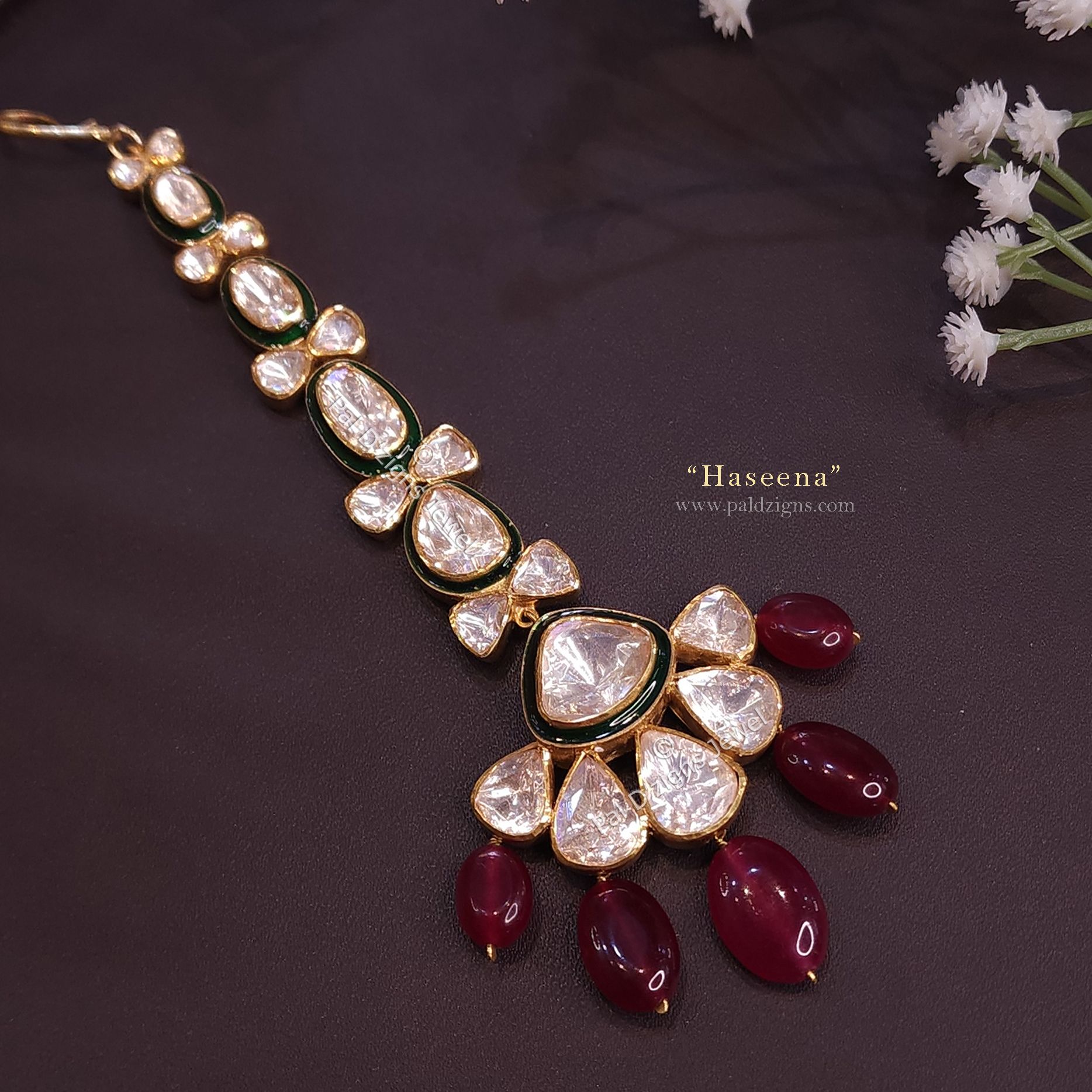 Haseena Moissanite Polki Meena Maangtika