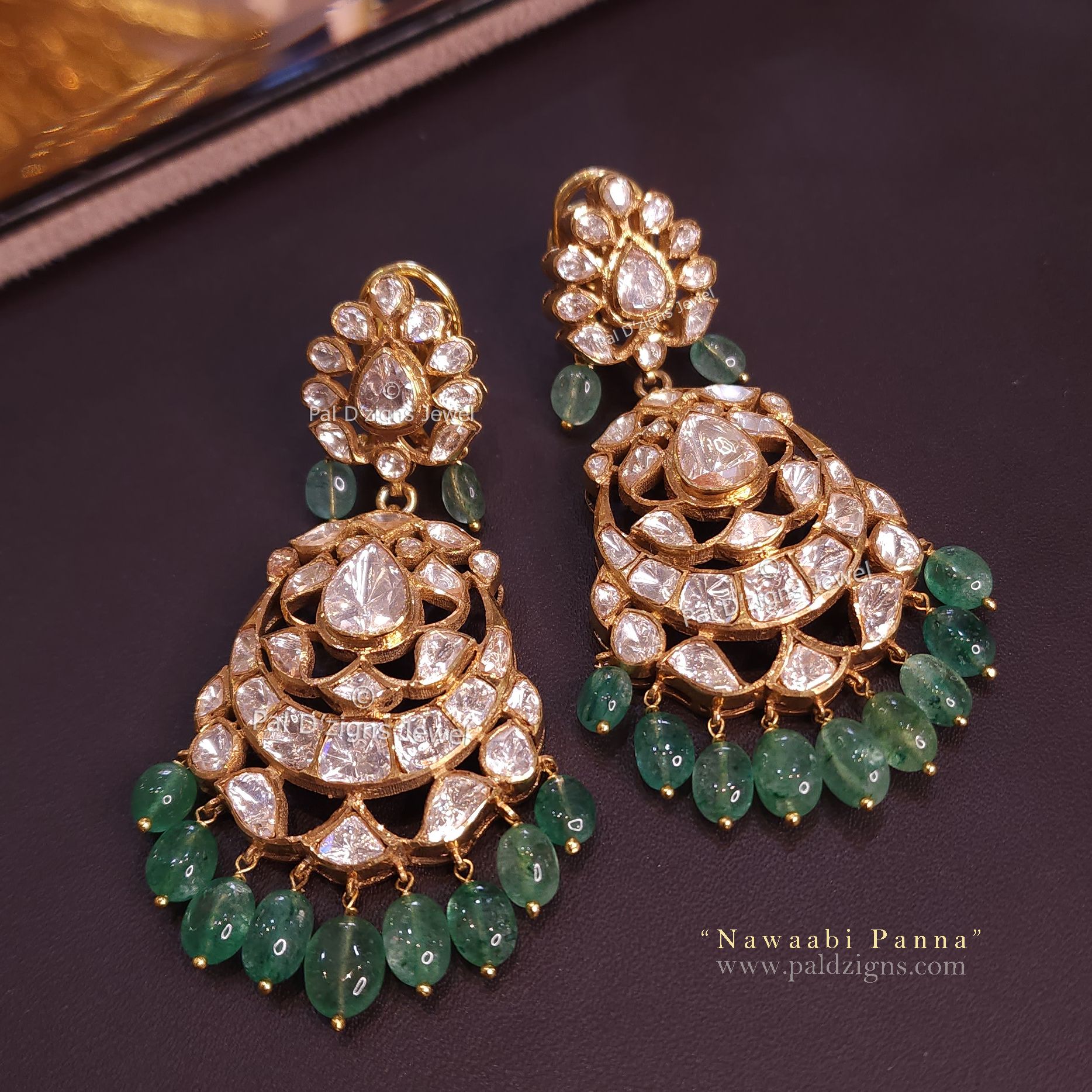 Nawaabi Panna Moissanite Polki Earrings