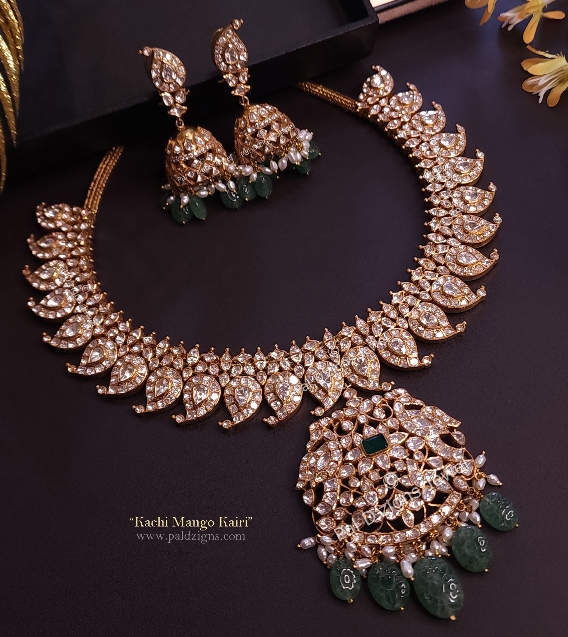 Kachi Mango Kairi Moissanite polki Necklace Set