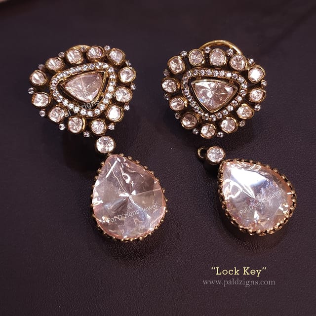 Lock Key Moissanite Polki Stud Drops