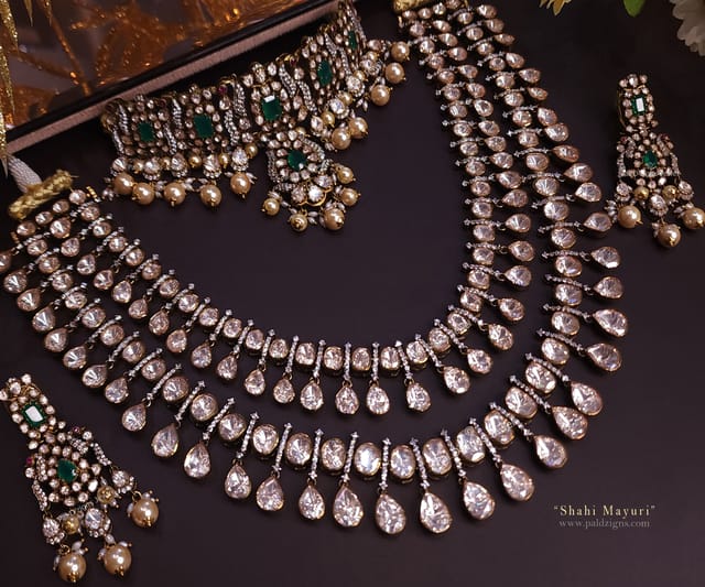 Shahi Mayuri Moissanite Polki Necklace Set