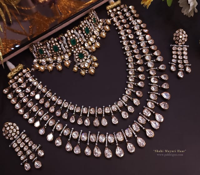 Shahi Mayuri Haar Moissanite Polki Necklace Set