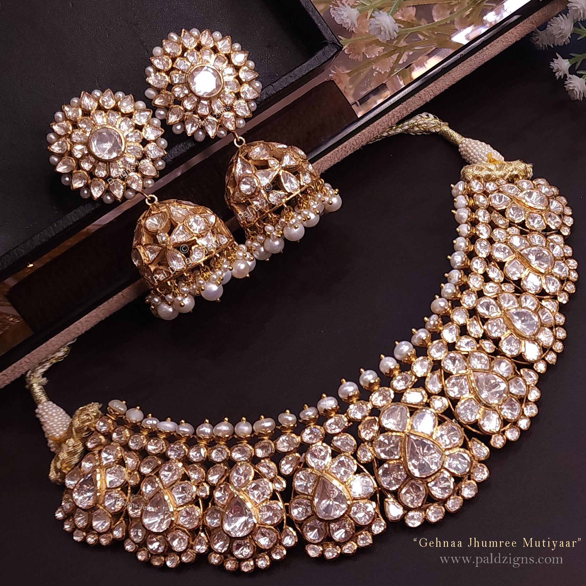 Gehnaa Jhumree Mutiyaar Moissanite Polki Choker Set