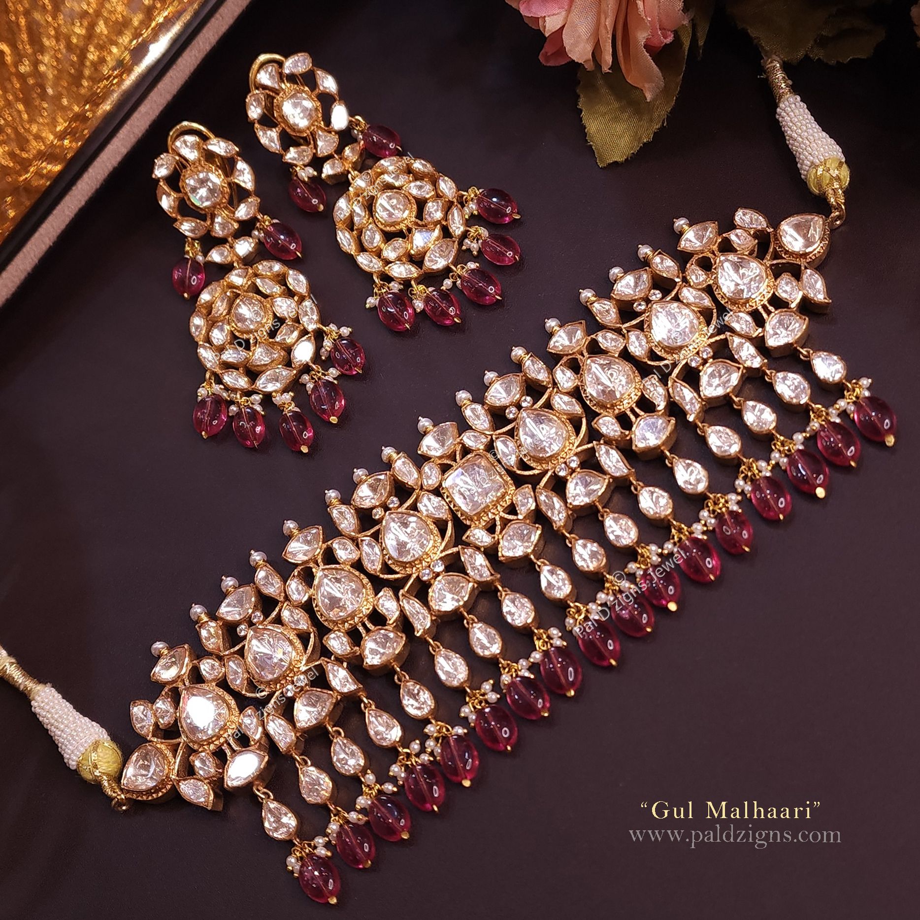 Gul Malhaari Moissanite Polki Choker Set