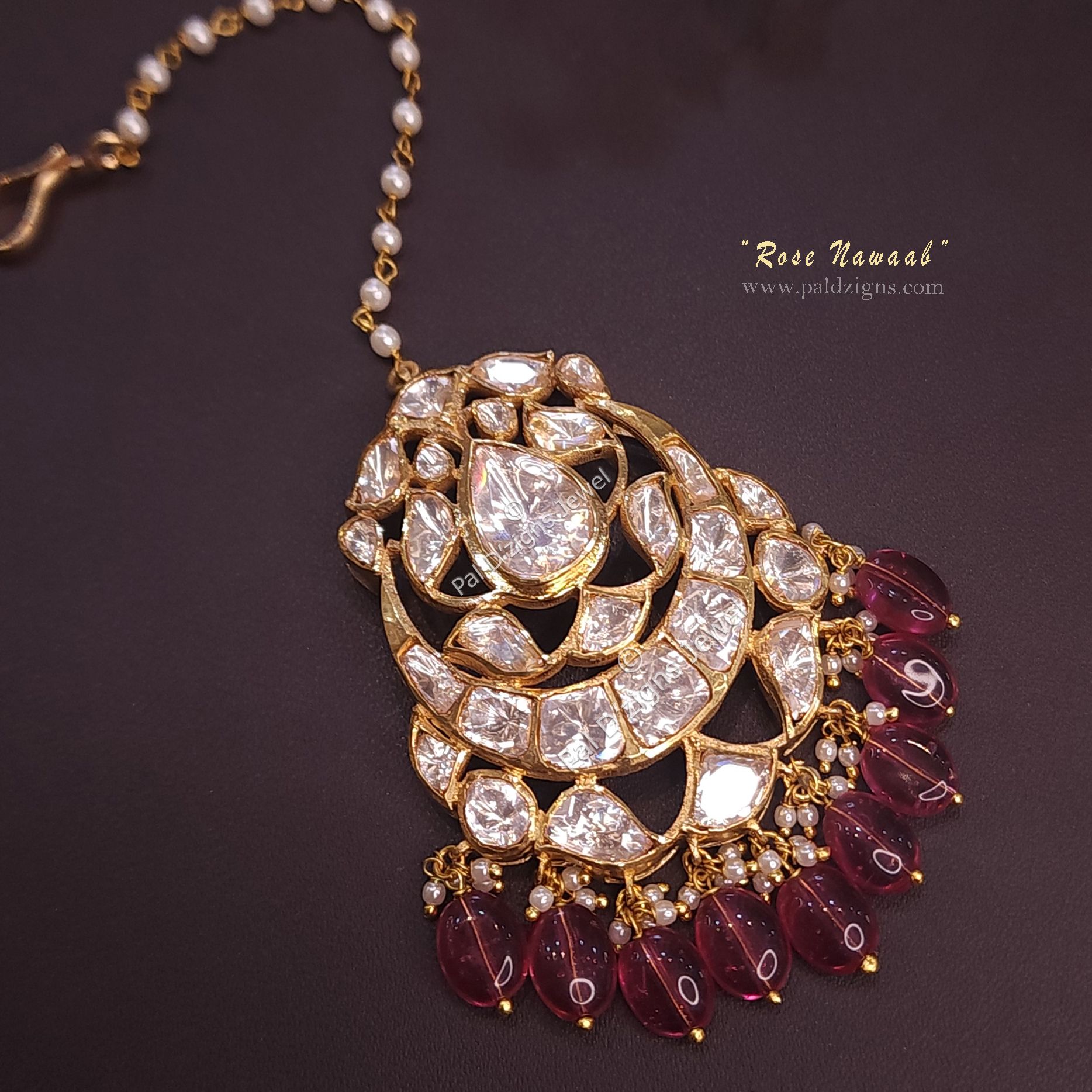 Rose Nawaab Moissanite Polki Tika