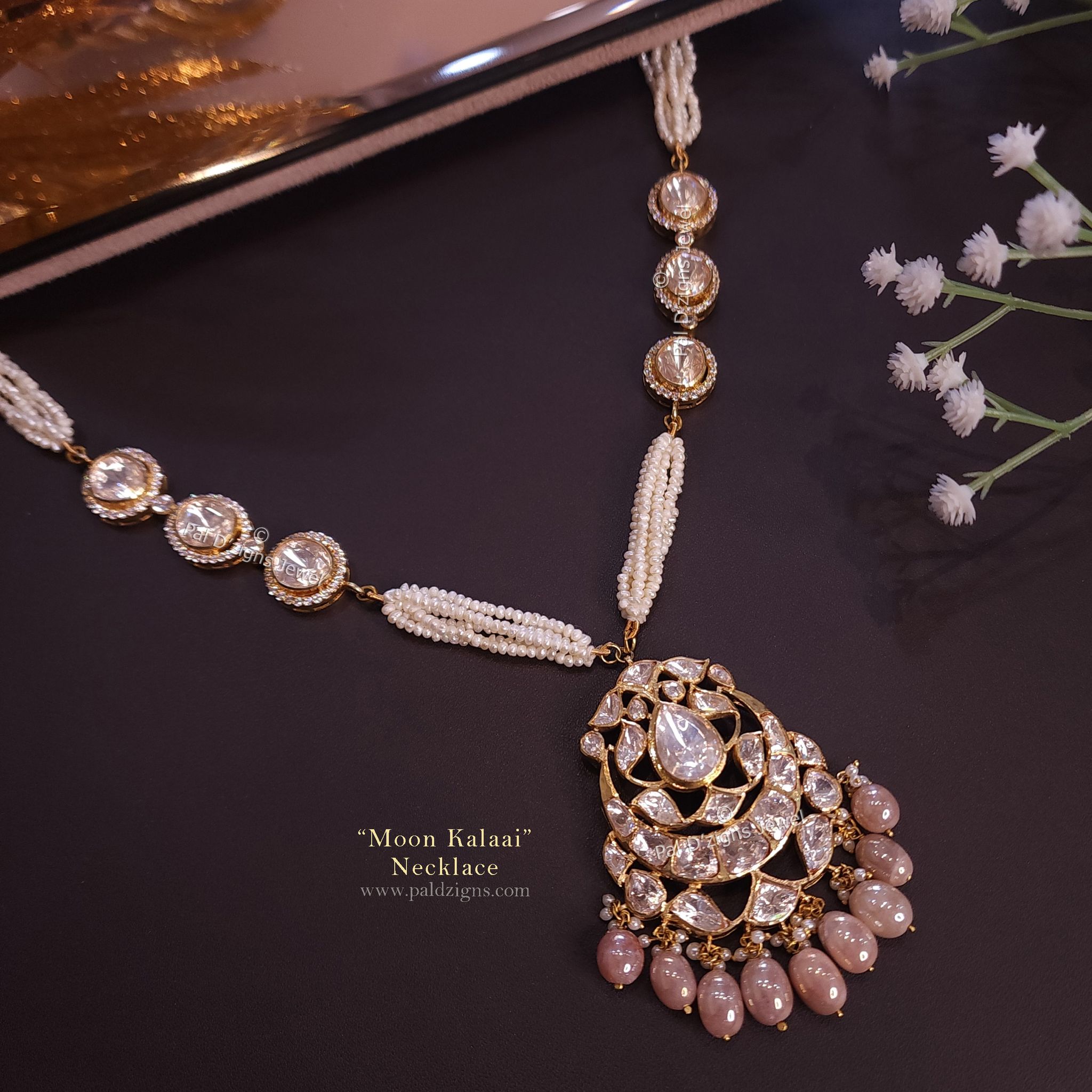 Moon Kalaai Necklace In Moissanite Polki