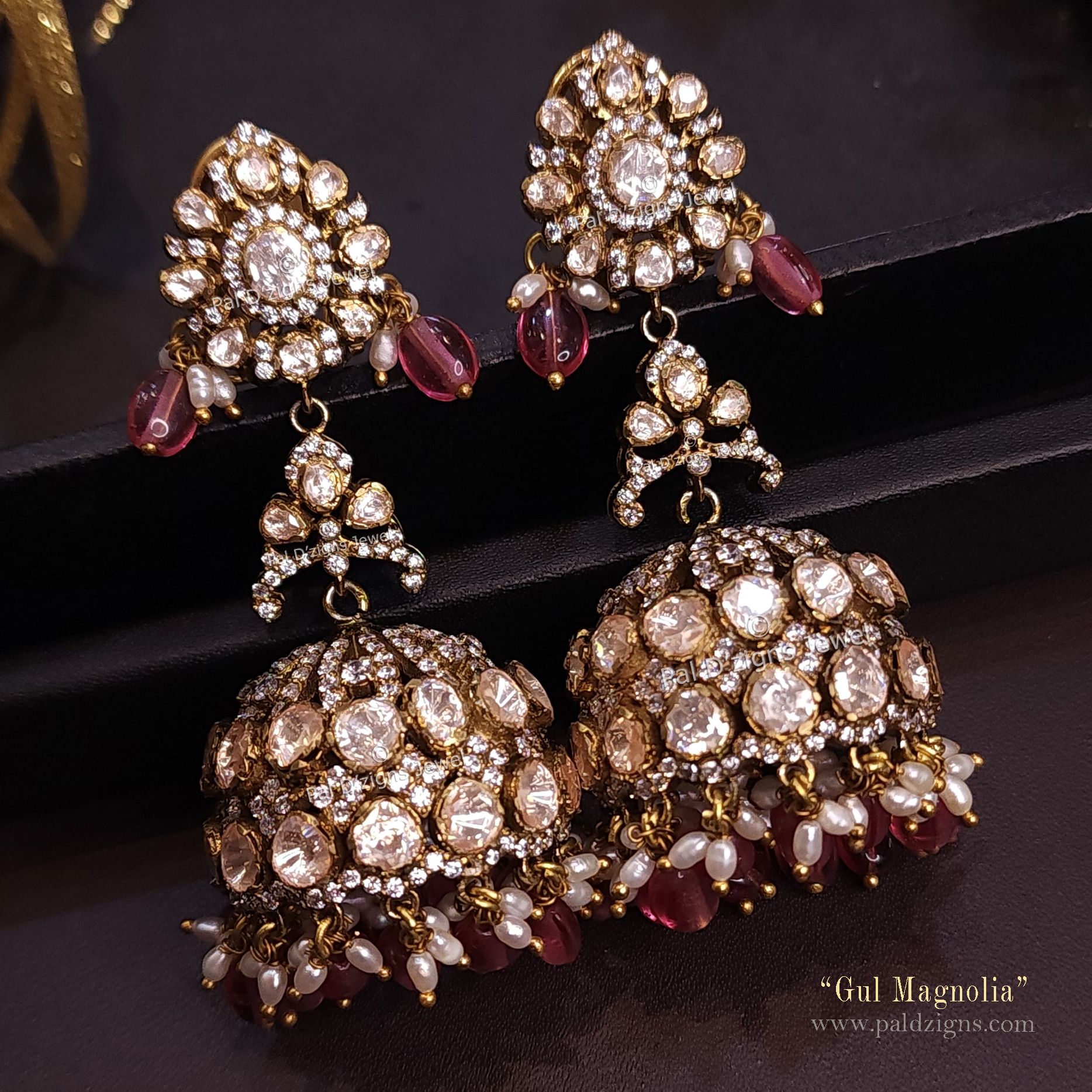 Gul Magnolia Moissanite Polki Jhumki