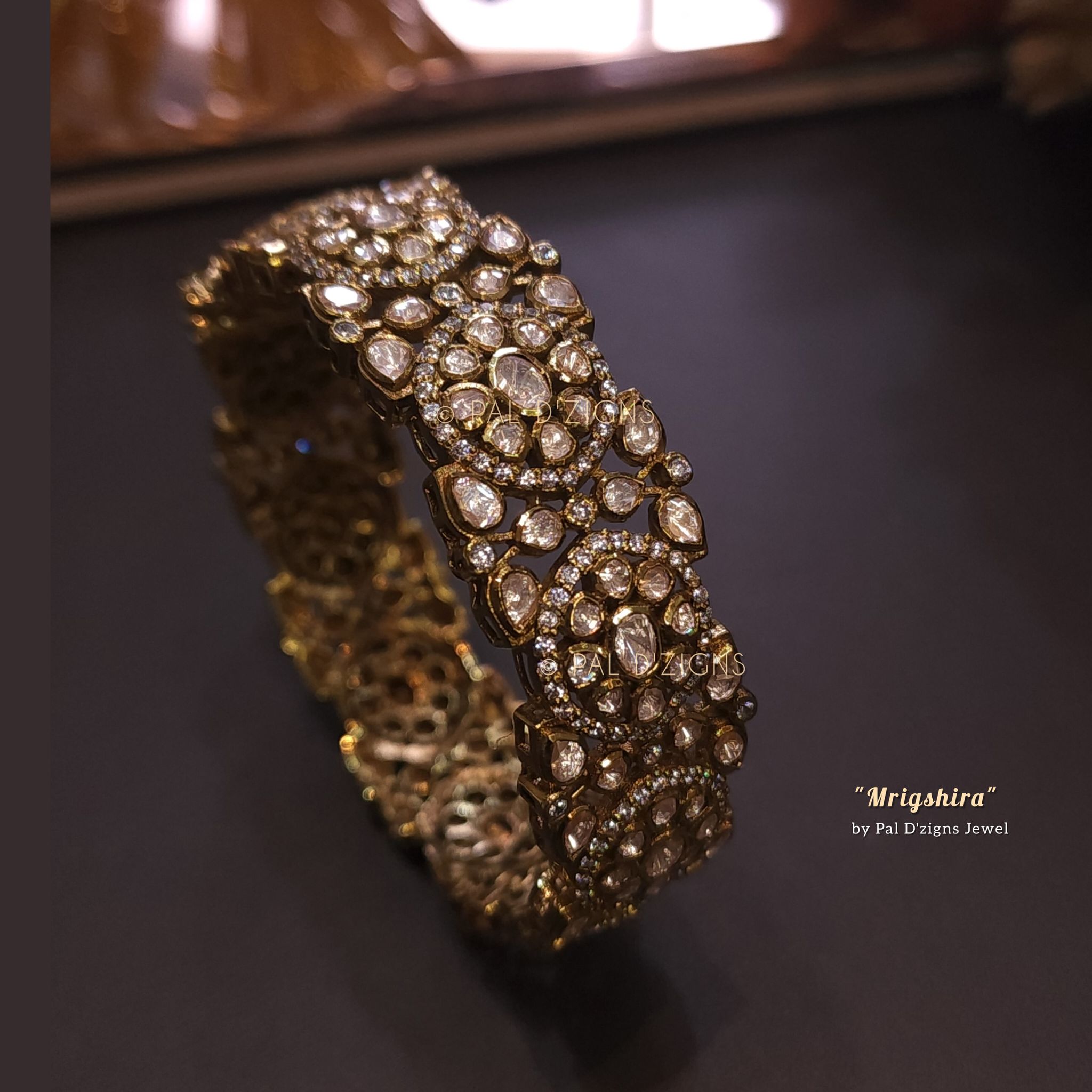 Mrigshira (2-10" Size) Moissanite Polki Bangle (Single)