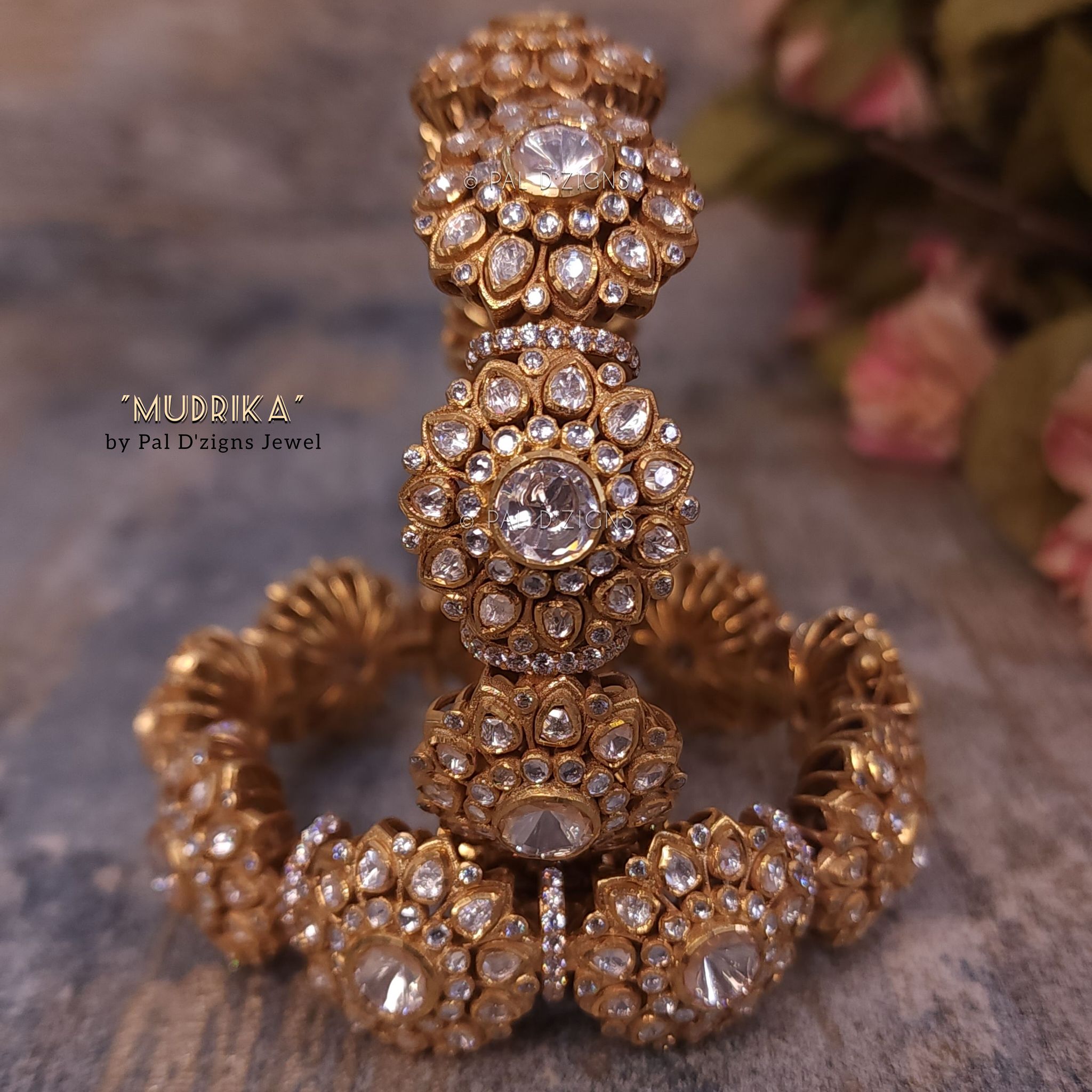 Mudrika Gold (2-2" Size) Moissanite Polki Bangles (Pair)