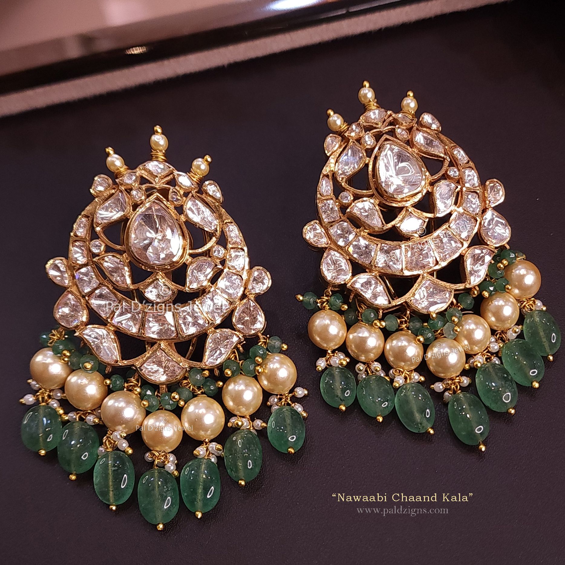 Nawaabi Chaand Kala Moissanite Polki Studs