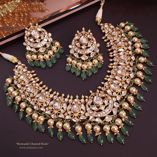 Nawaabi Chaand Kala Moissanite Polki Set