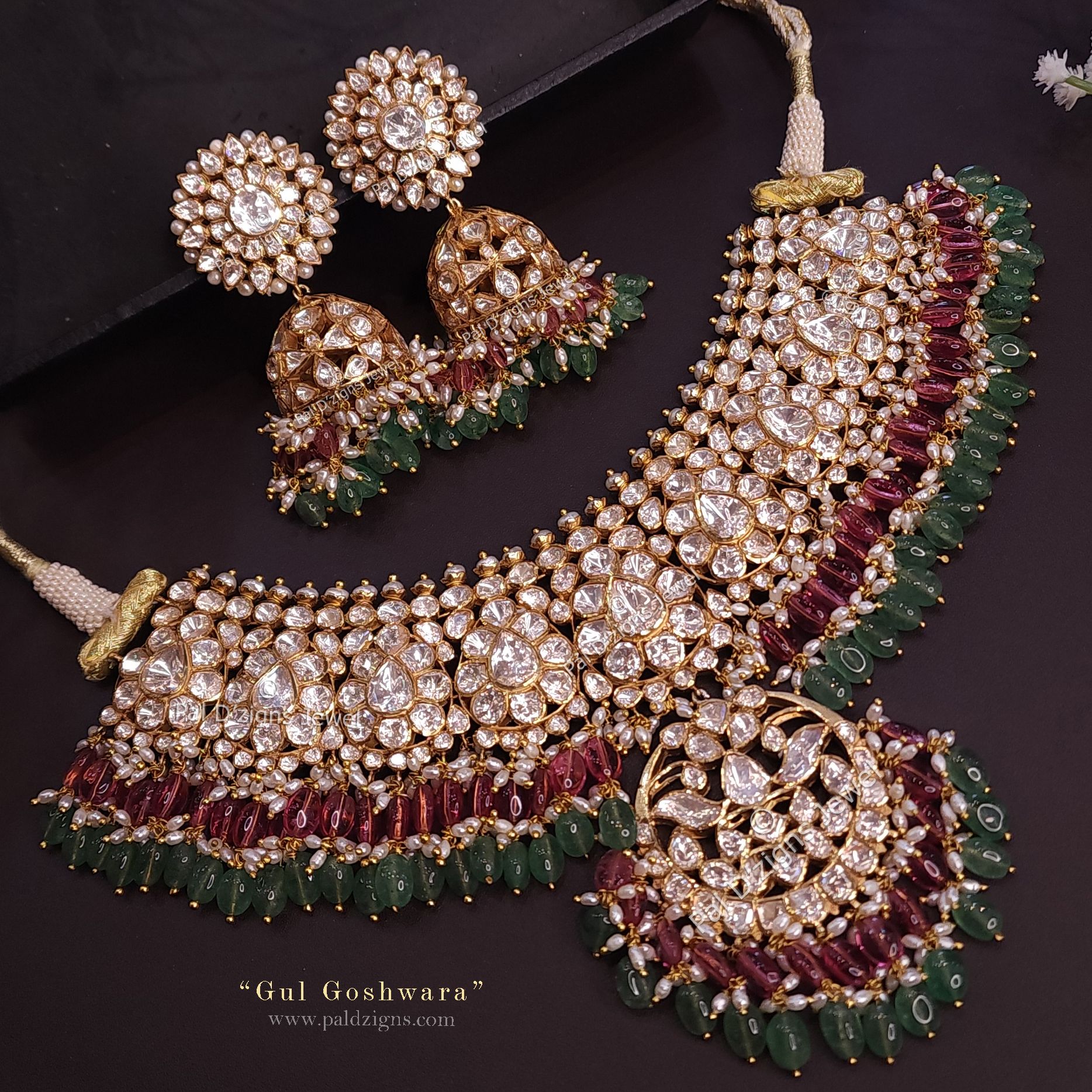 Gul Goshwara Gehnaa Ka Moissanite Polki Choker Set