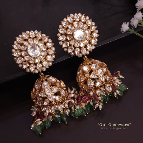 Gul Goshwara Gehnaa - Moissanite Polki Jhumki