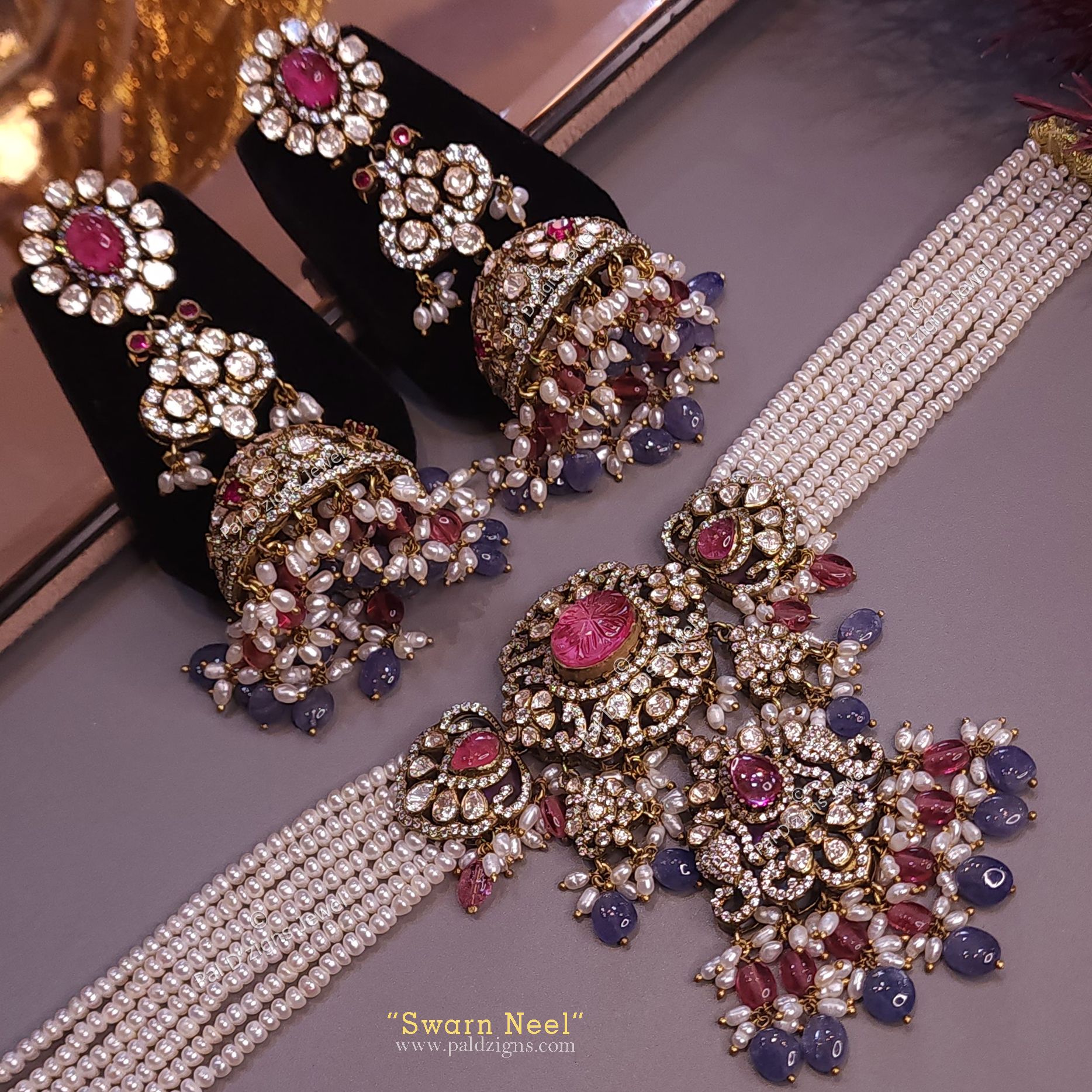 Swarn Neel Moissanite Polki Choker Set