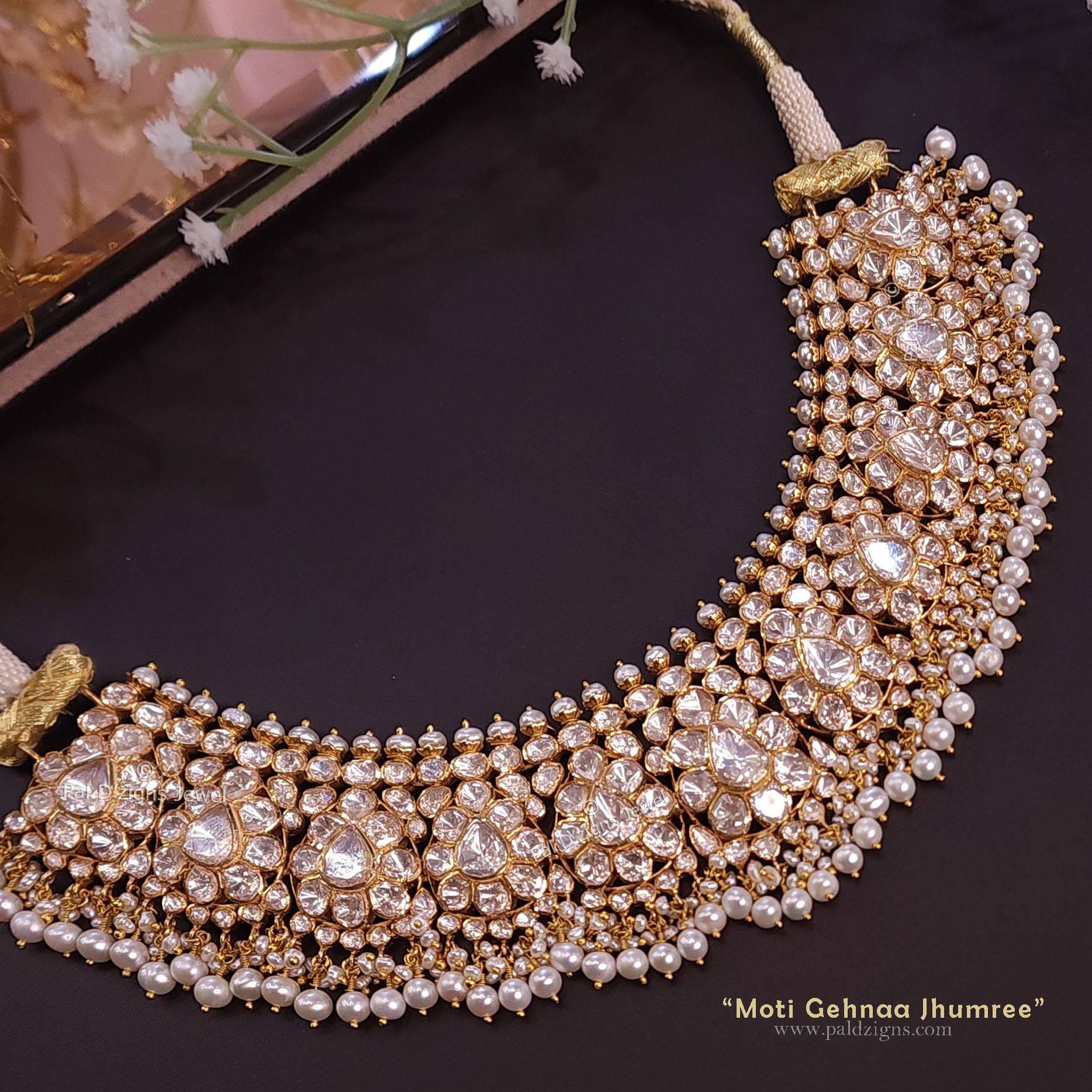 Moti Gehnaa Jhumree Moissanite Polki Choker