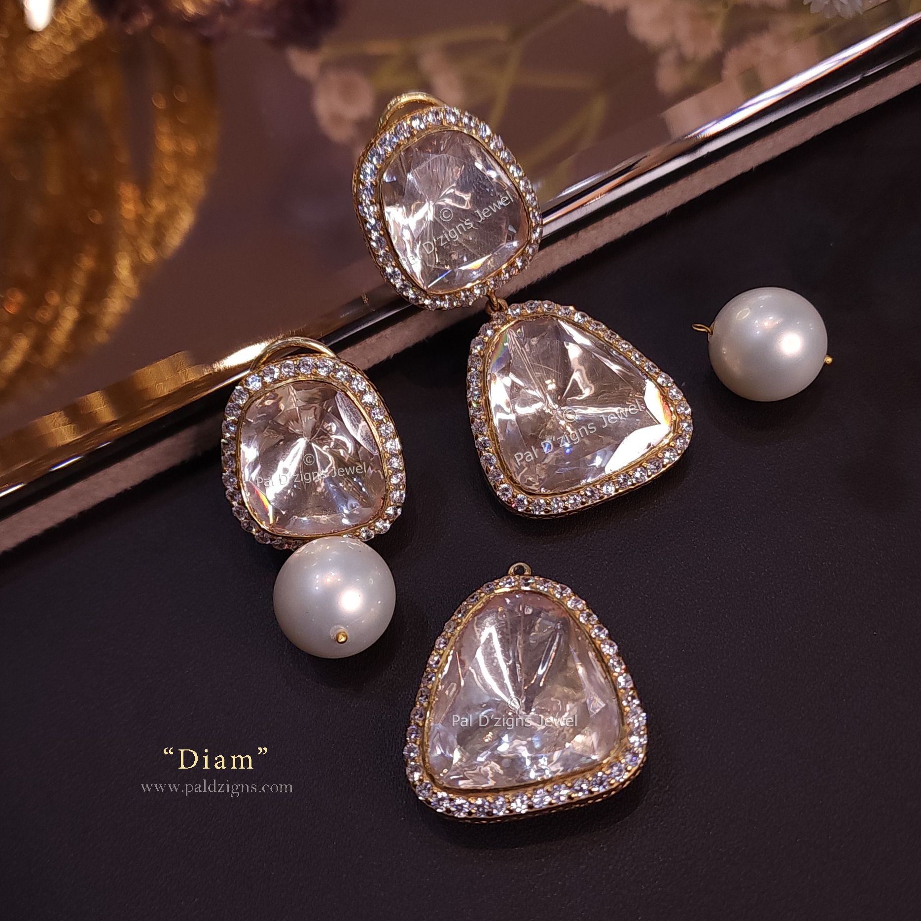 Diam Moissanite Polki Earings