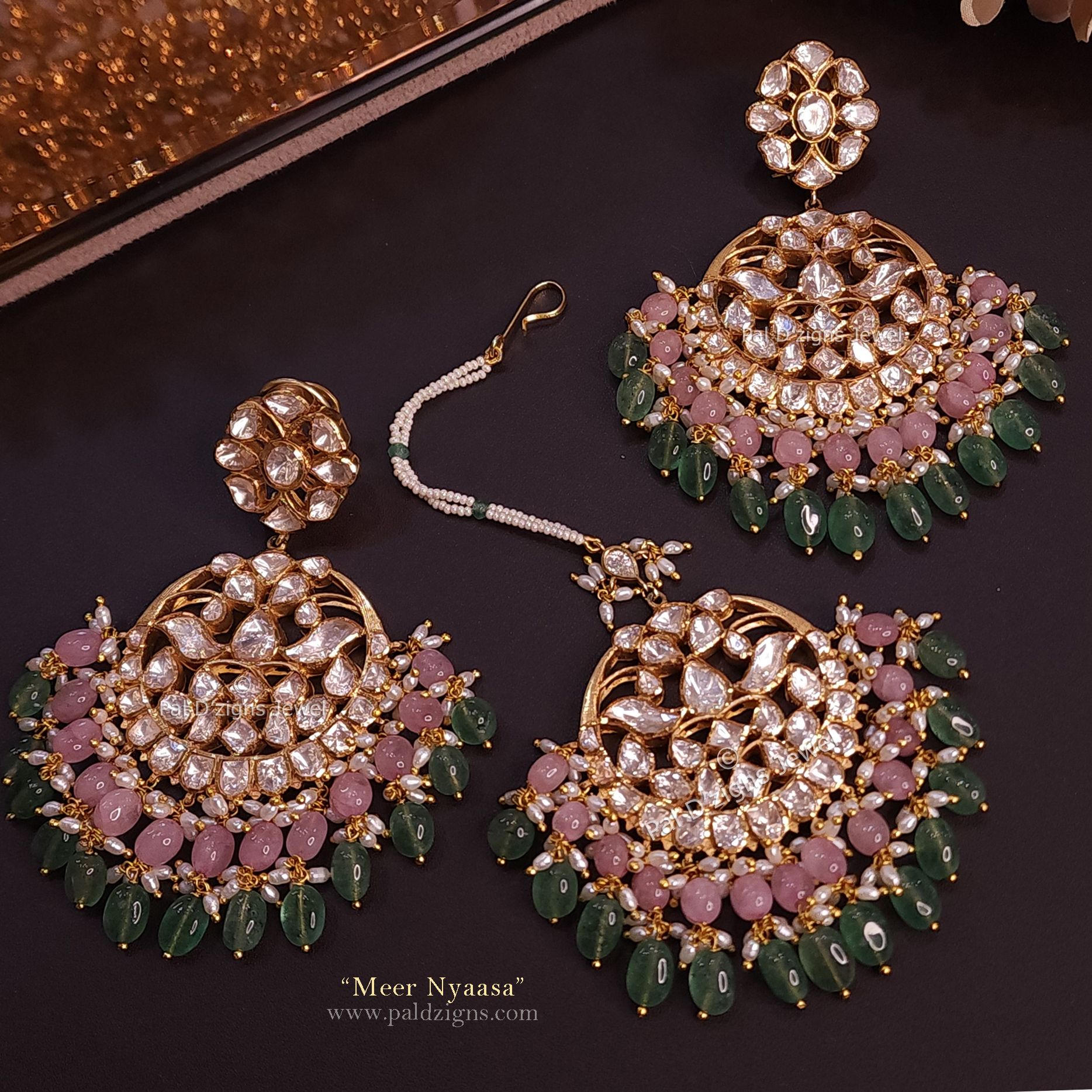Meer Nyasaa Moissanite Polki Kaan Tikka Set