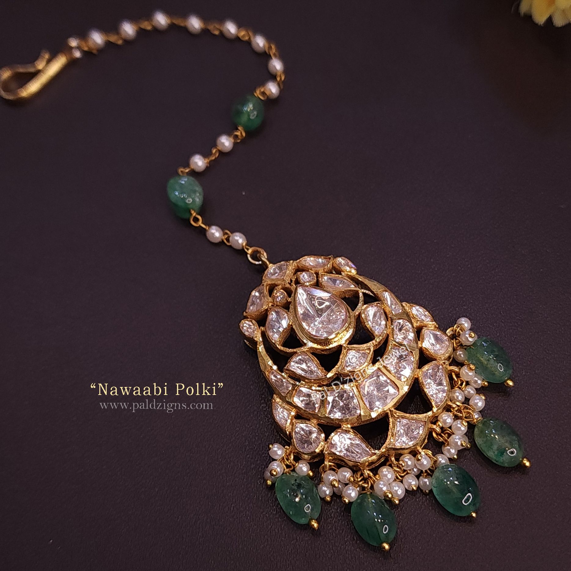 Nawaabi Polki Maangtikka in Moissanite (Small)