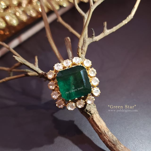 Green Star Moissanite Polki Ring