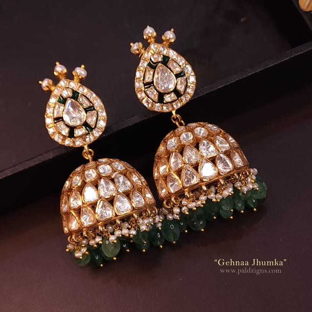 Gehnaa Jhumka in Moissanite Polki