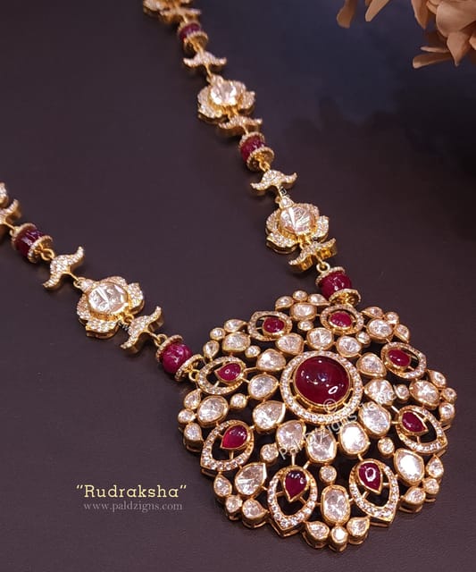 Rudraksha Moissanite Polki Pendant
