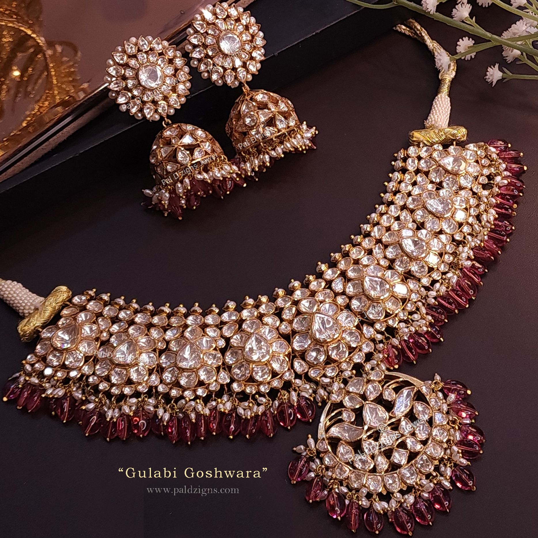 Gulabi Goshwara Gehnaa Moissanite Polki Choker Set