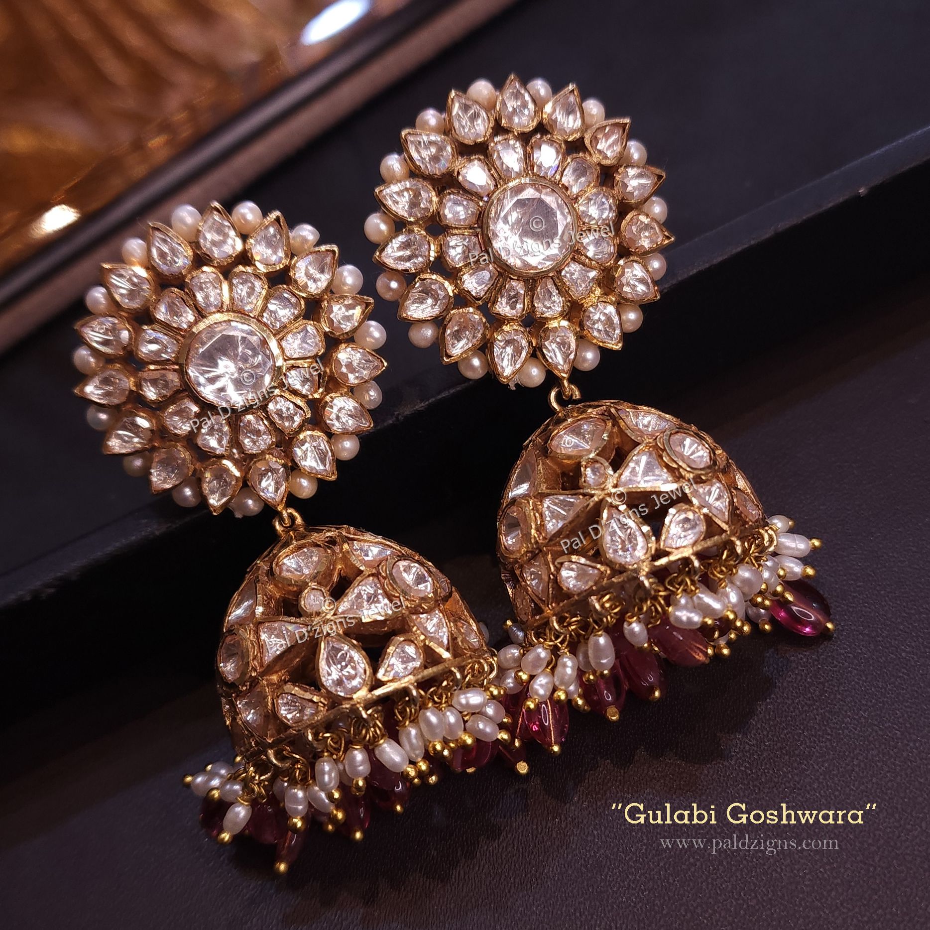 Gulabi Goshwara Gehnaa Moissanite Polki Jhumree