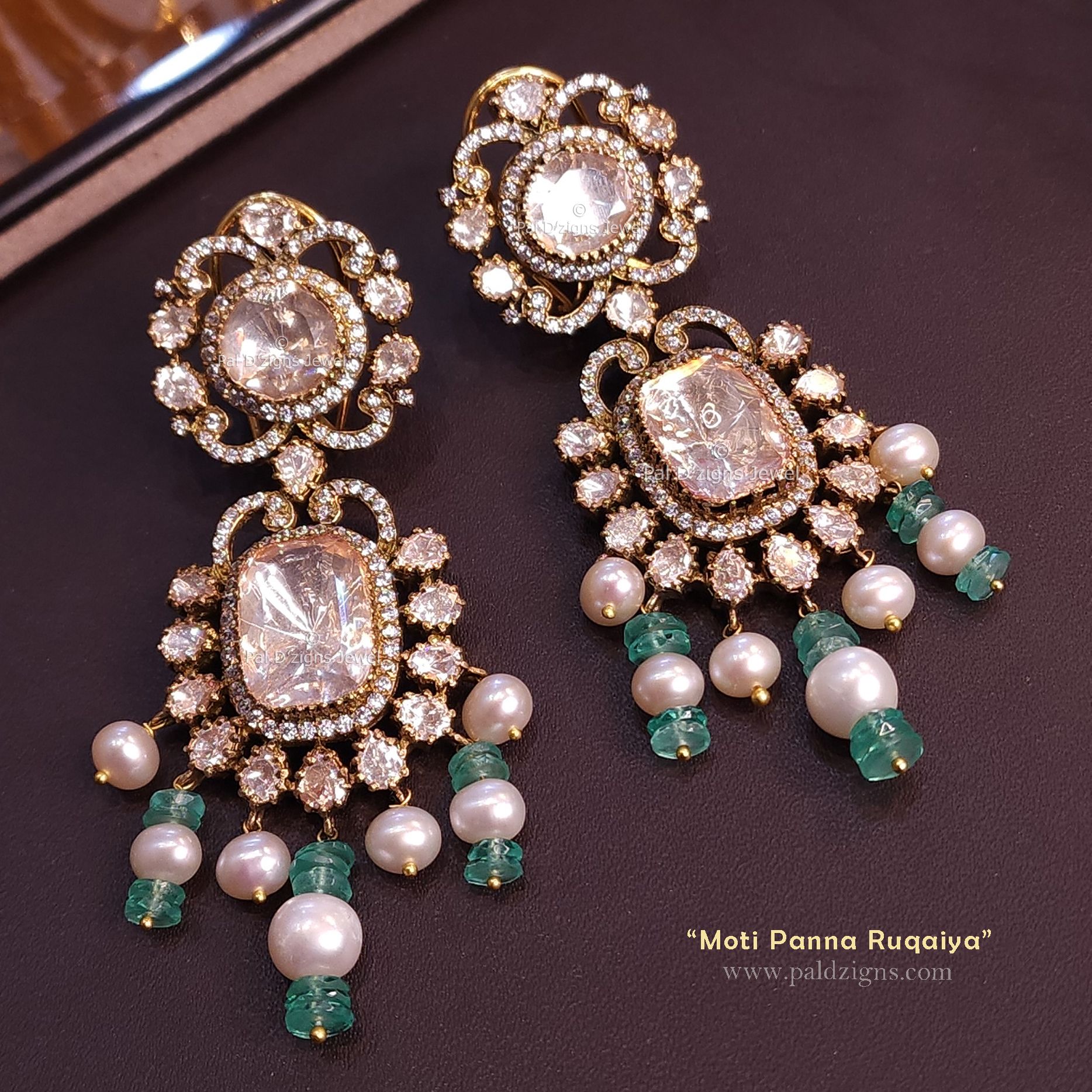 Moti Panna Ruqaiya Moissanite Polki Earings