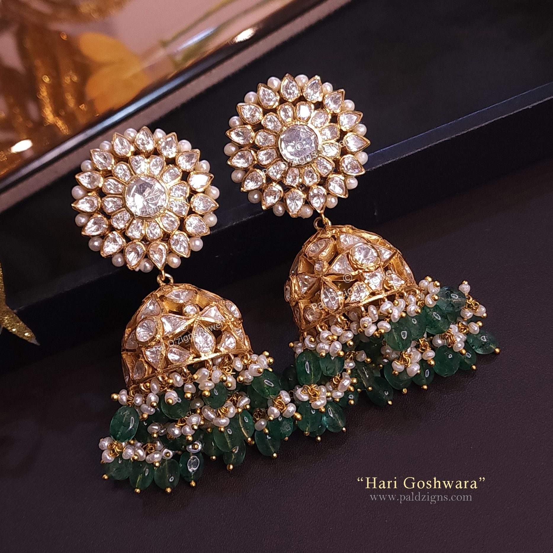 Hari Goshwara Moissanite Polki Jhumki