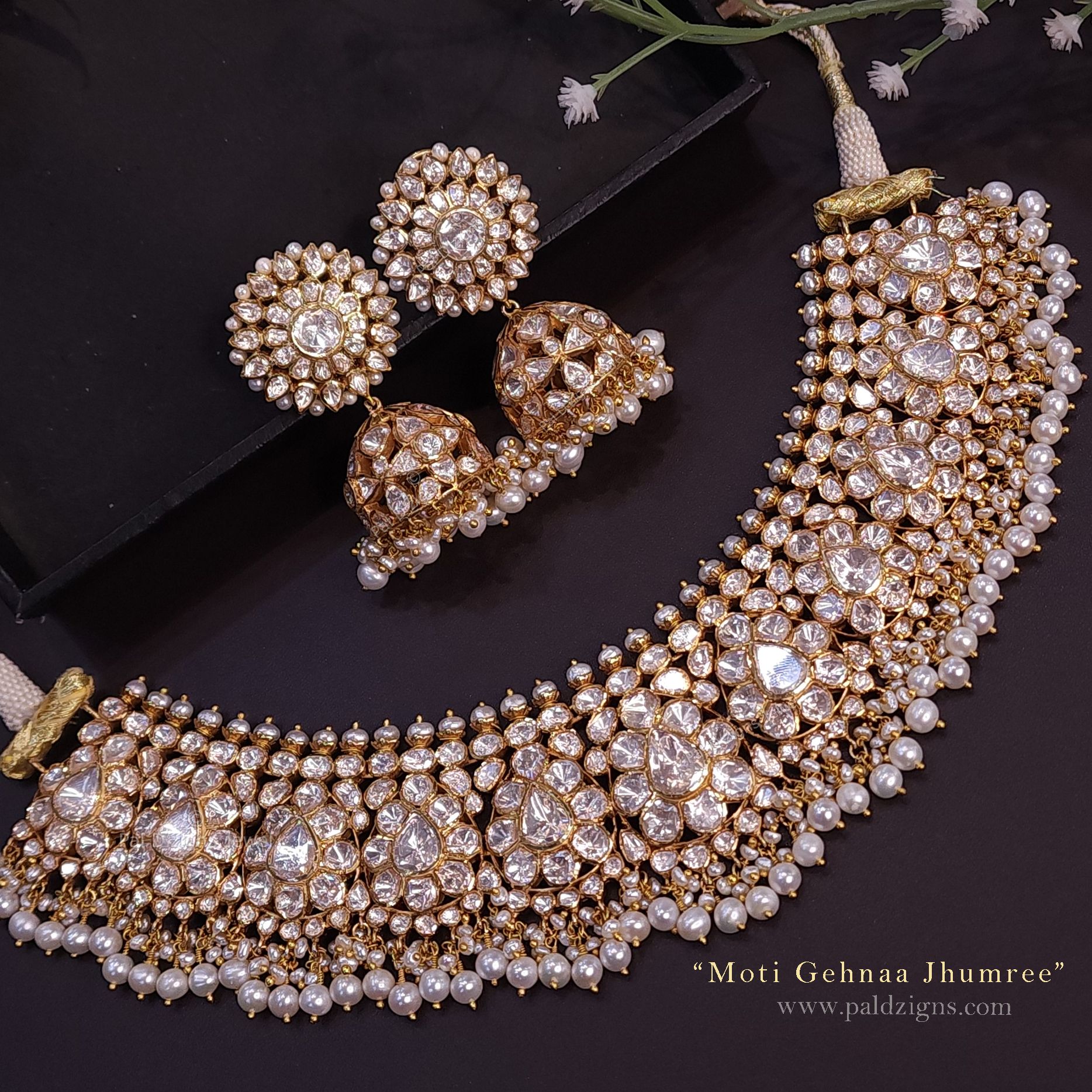 Moti Gehnaa Jhumree Moissanite Polki Choker Set