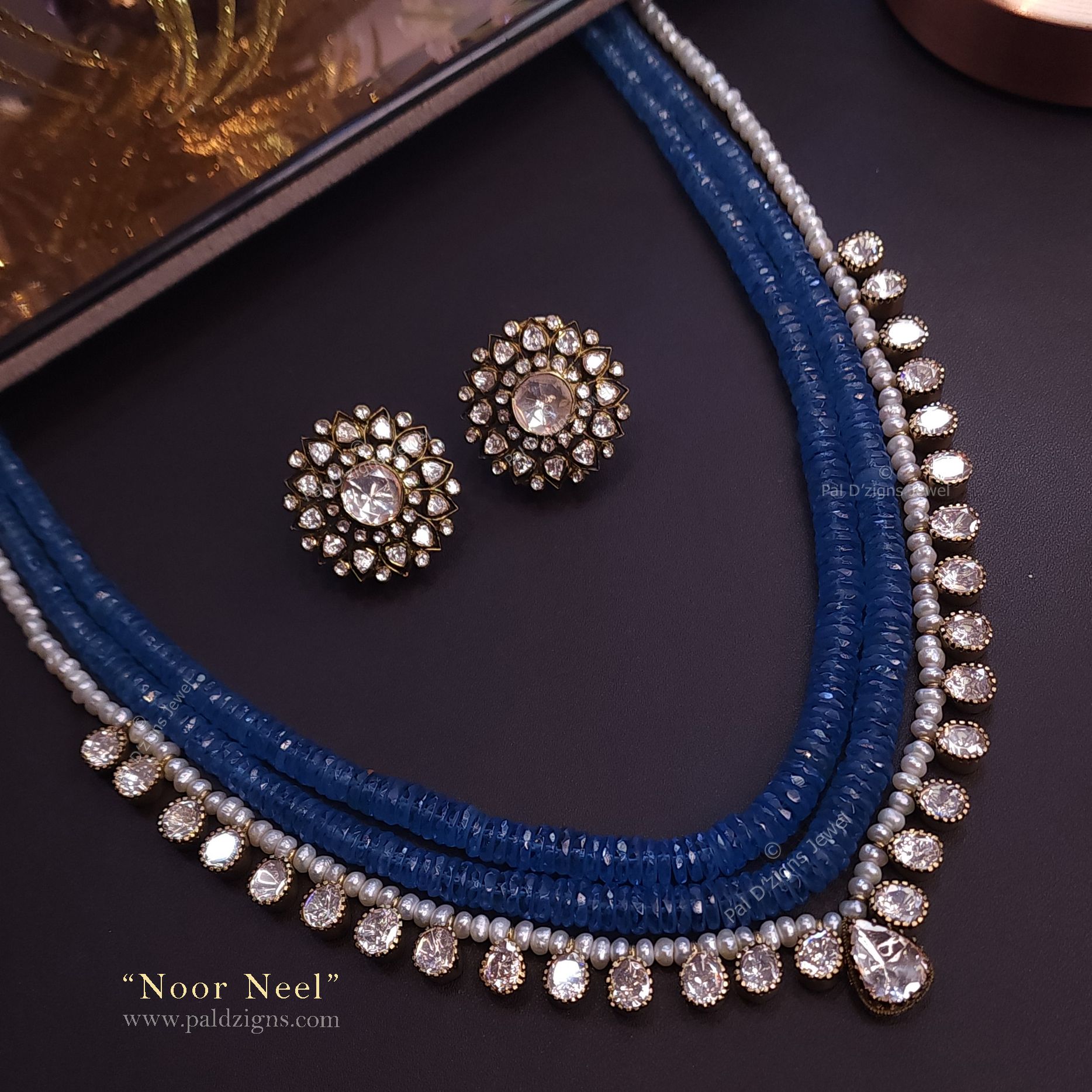 Noor Neel Moissanite Polki Necklace Set