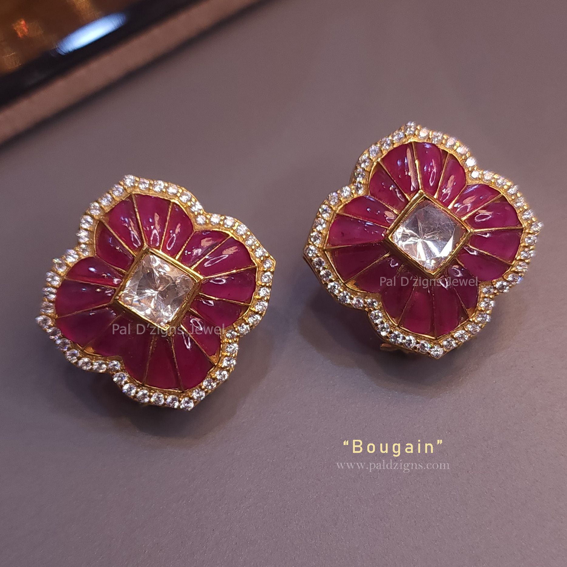 Bougain Studs in Moissanite Polki