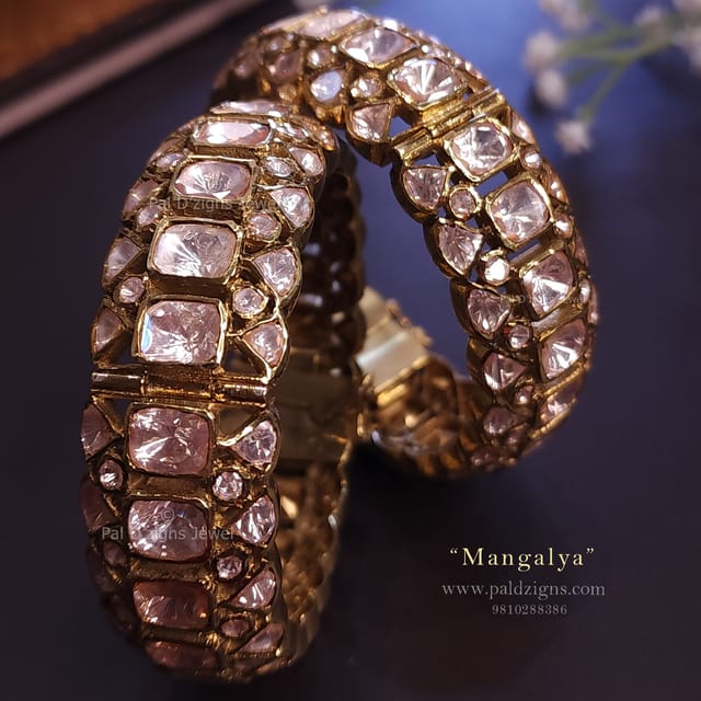 Mangalya Antique (2-2" Size) Moissanite Polki Bangles (Pair)