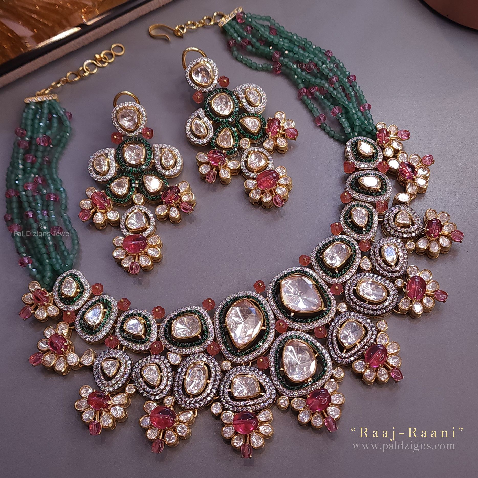 Raaj Raani Moissanite Polki Necklace Set