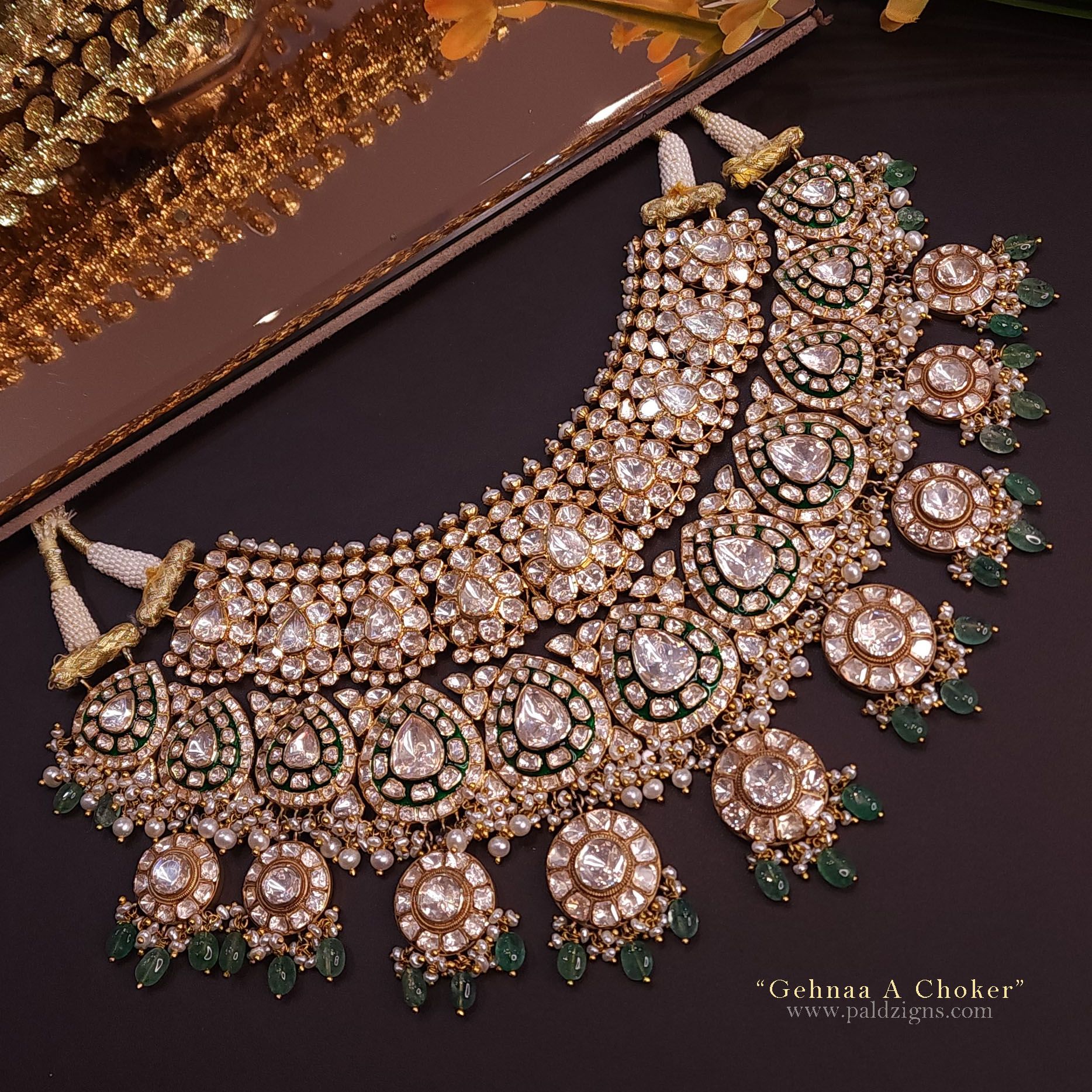 Gehnaa A Choker Moissanite Polki Necklace Set